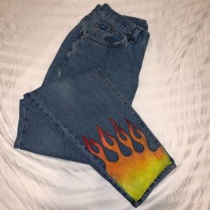 flames on jeans